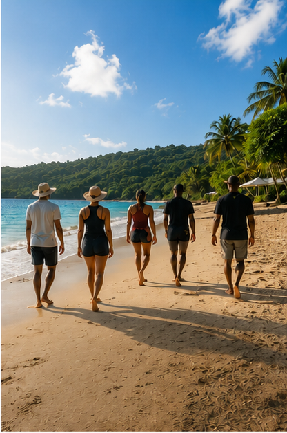 Participants enjoying a mindful beach walk